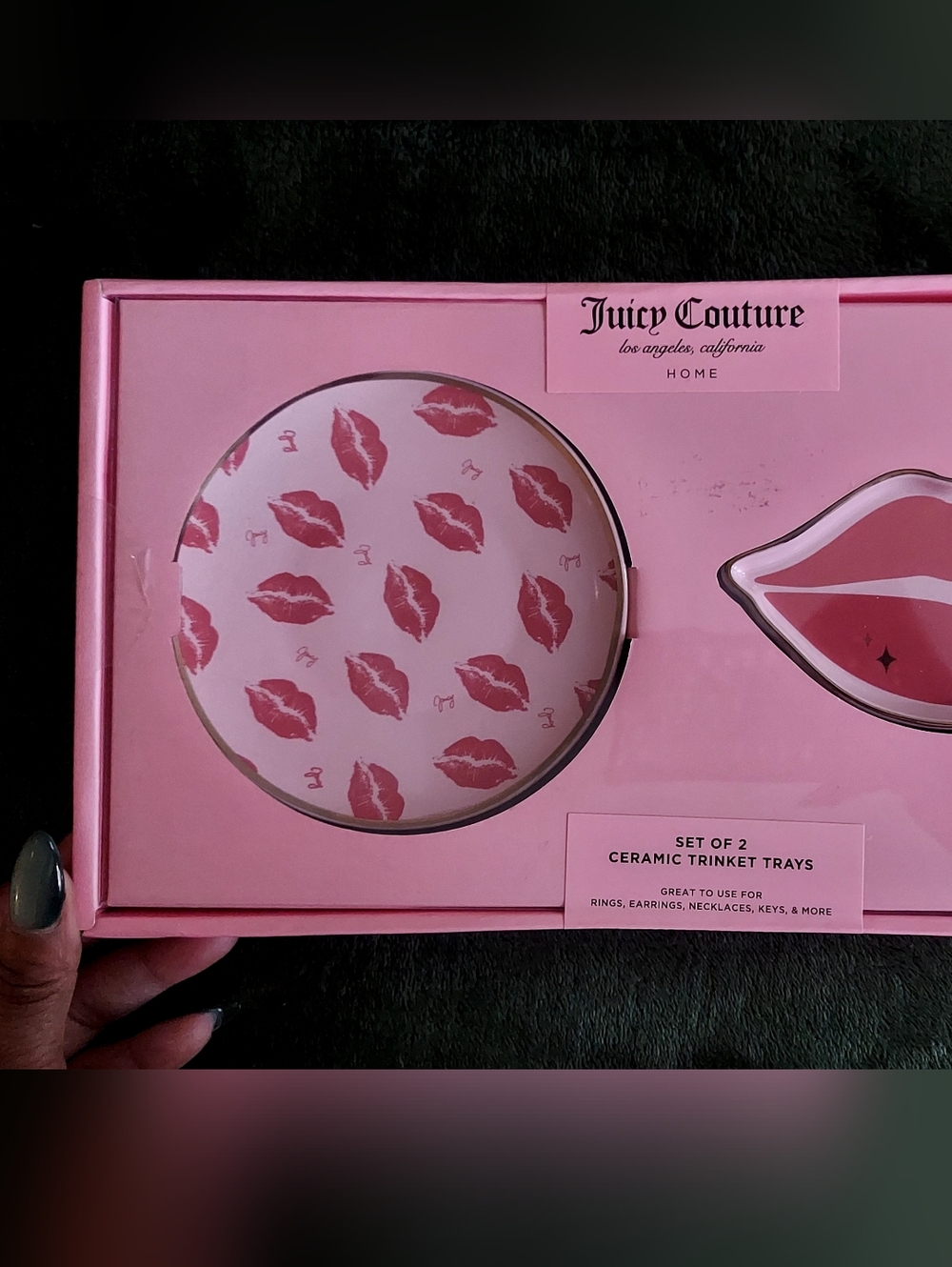 Juicy Couture Pink Lip Pattern Ceramic Trinket Tray Set - Picture 2 of 4
